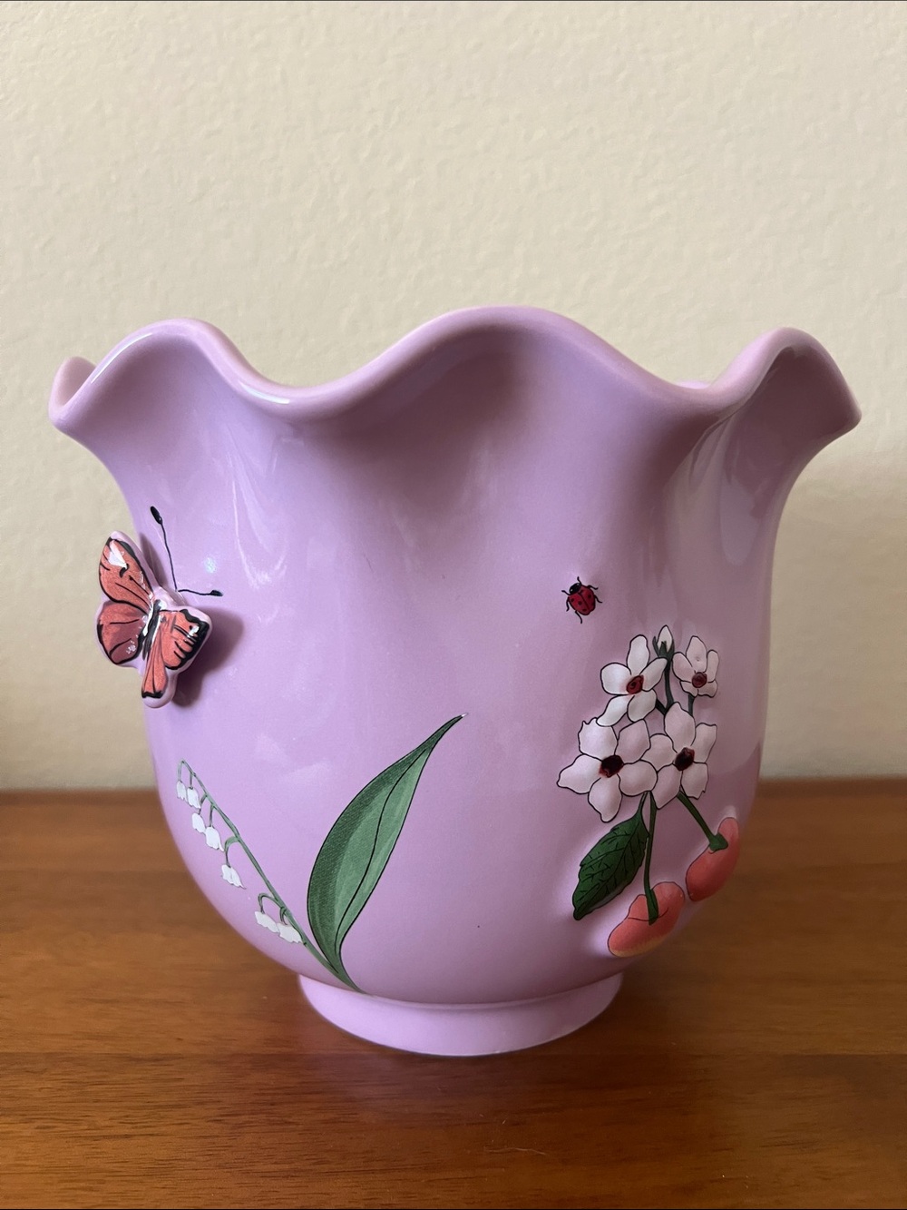 Anthropologie Faye Planter 3D Butterfly Lavender Flowers Strawberry